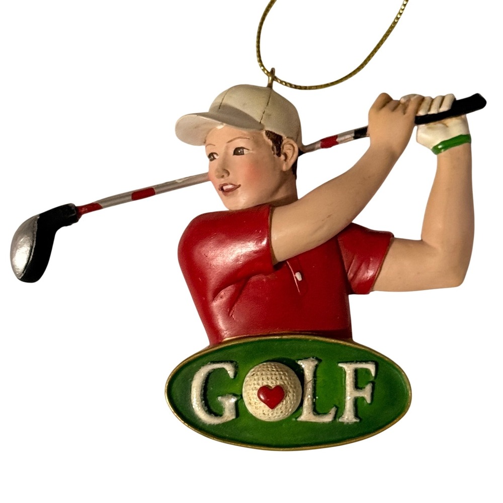 Vintage Style Male Golfer Christmas Ornament Red Shirt Golf Detail 3.25in *